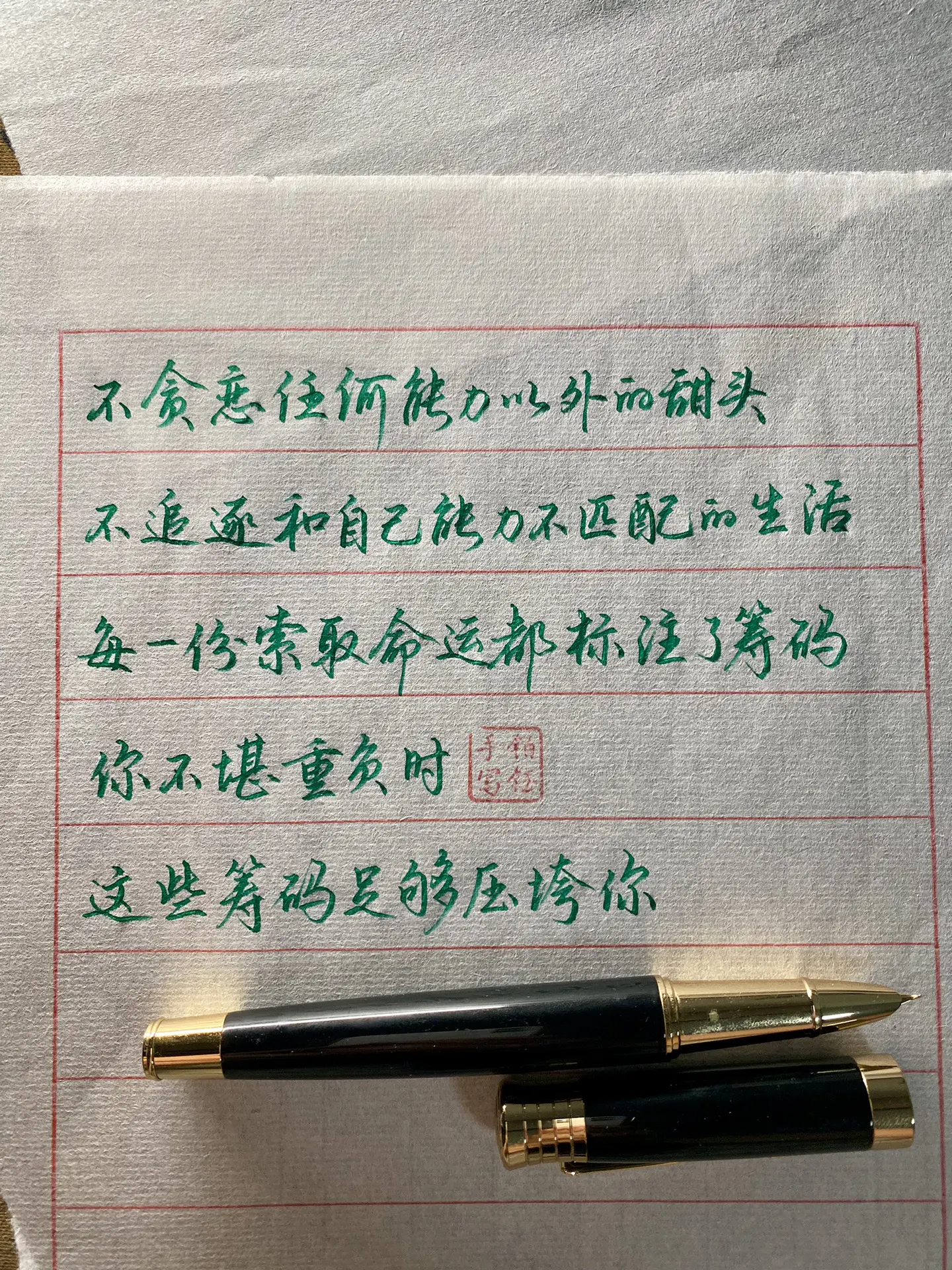 每一份索取命运都标注了筹码 钢笔：永生9591 纸：熟宣横格12行