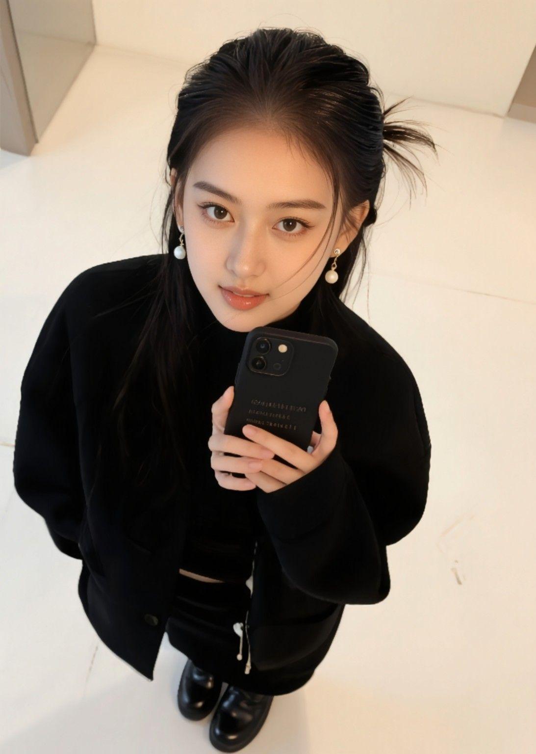 📸 黑白配，简约又时尚，手机自拍，尽显青春活力！💖📱