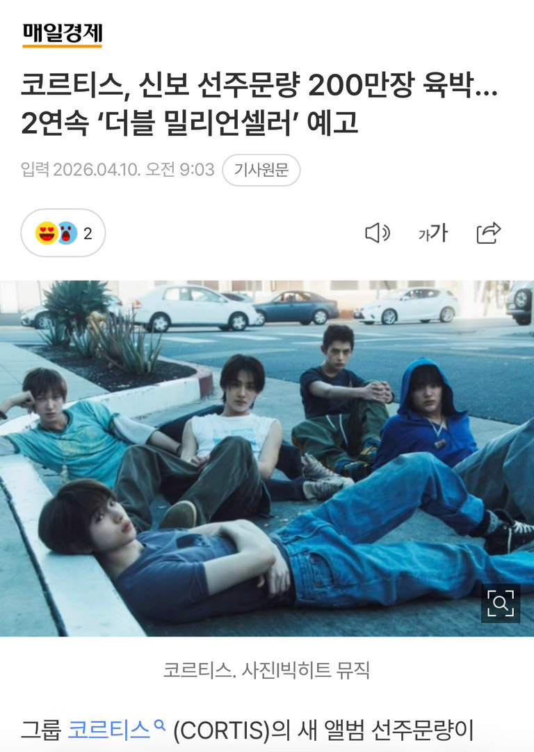 CORTIS新专辑预售量临近200万张…二连双百万销量预告   10日，根据唱片