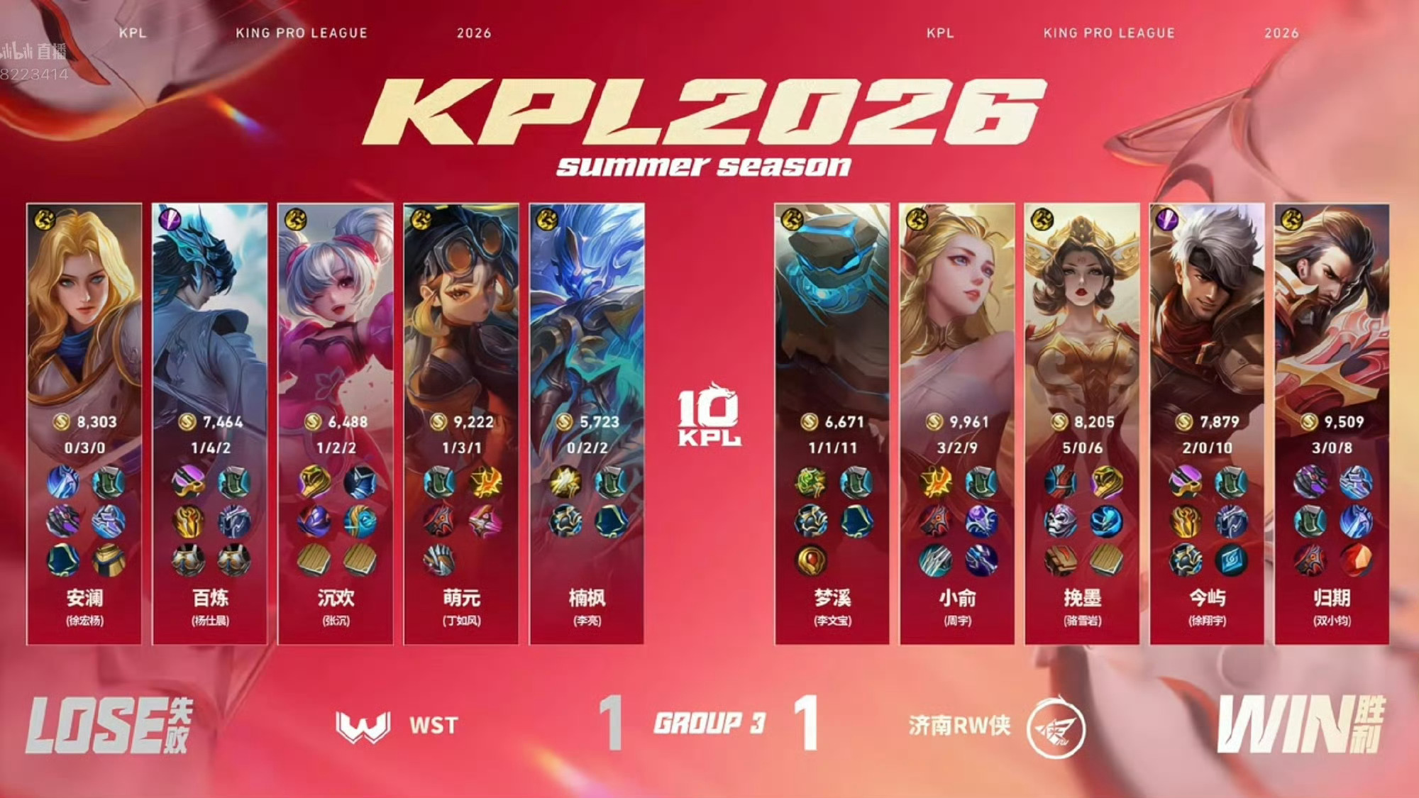 挽墨武则天精准控制WST对战RWWST 1:1 济南RW侠MVP：（骆雪岩）武则