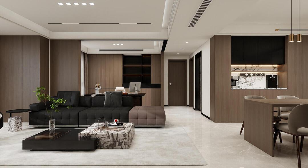 大横厅+真皮沙发，意式松弛感瞬间拉满意式轻奢大沙发 高端户型沙发 简约轻奢皮沙发