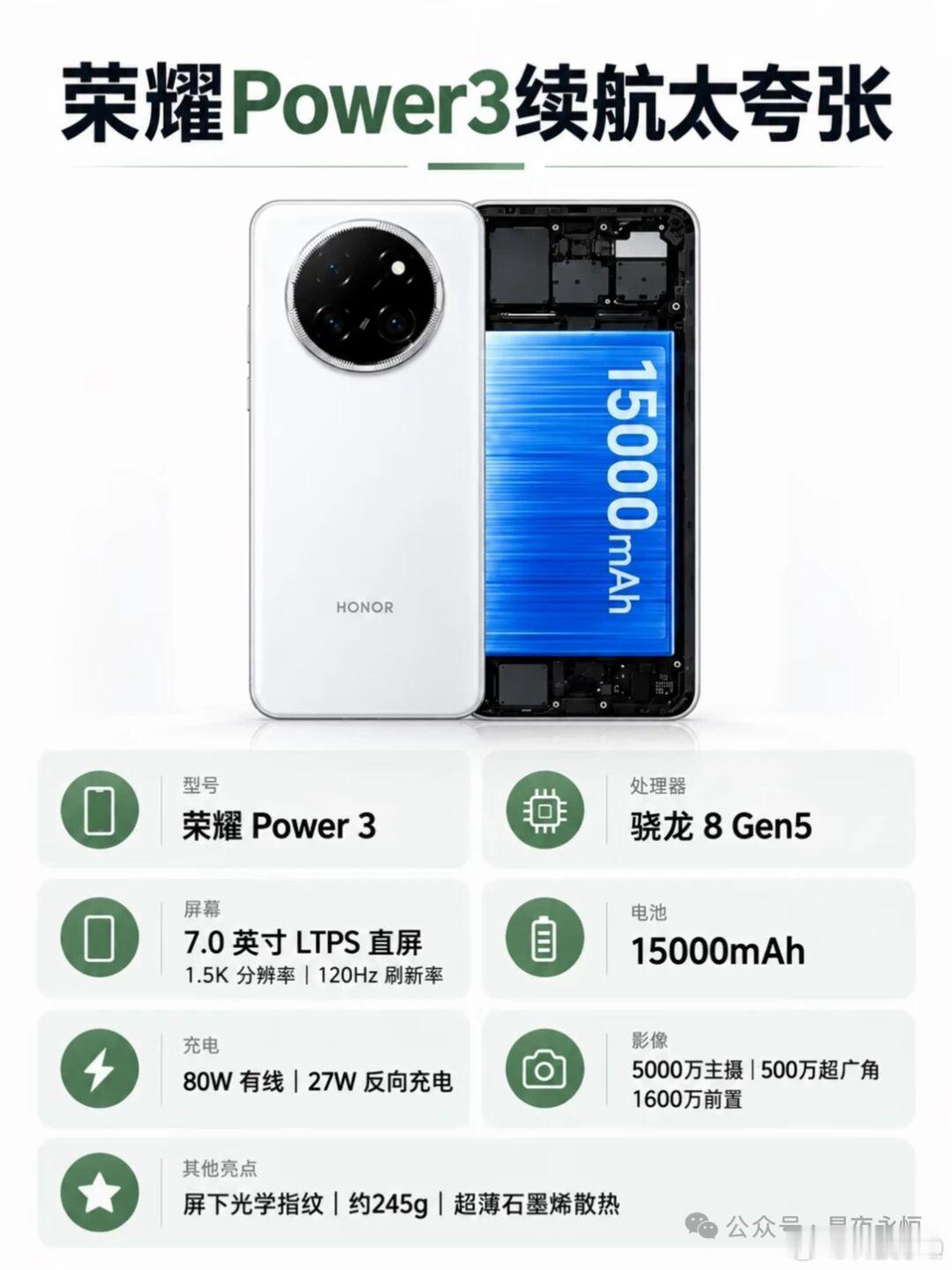 荣耀今天的节奏真的快荣耀Power3的爆料图又来啦15000mAh的大电池8Ge