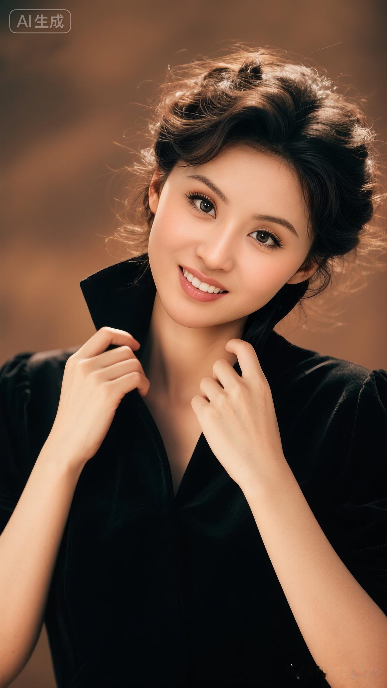 优雅黑衣少女，微笑动人，AI生成，尽显时尚魅力！💃✨