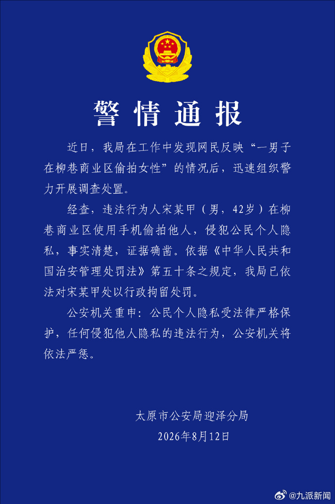 #42岁男子商业区偷拍他人被行拘#【#警方通报男子在商业区偷拍他人#：行政拘留】
