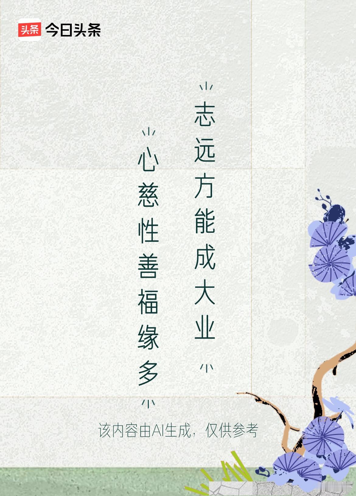 微头条
上联：心慈性善福缘多
下联：志远方能成大业
上联“心慈》与下联“志远”是