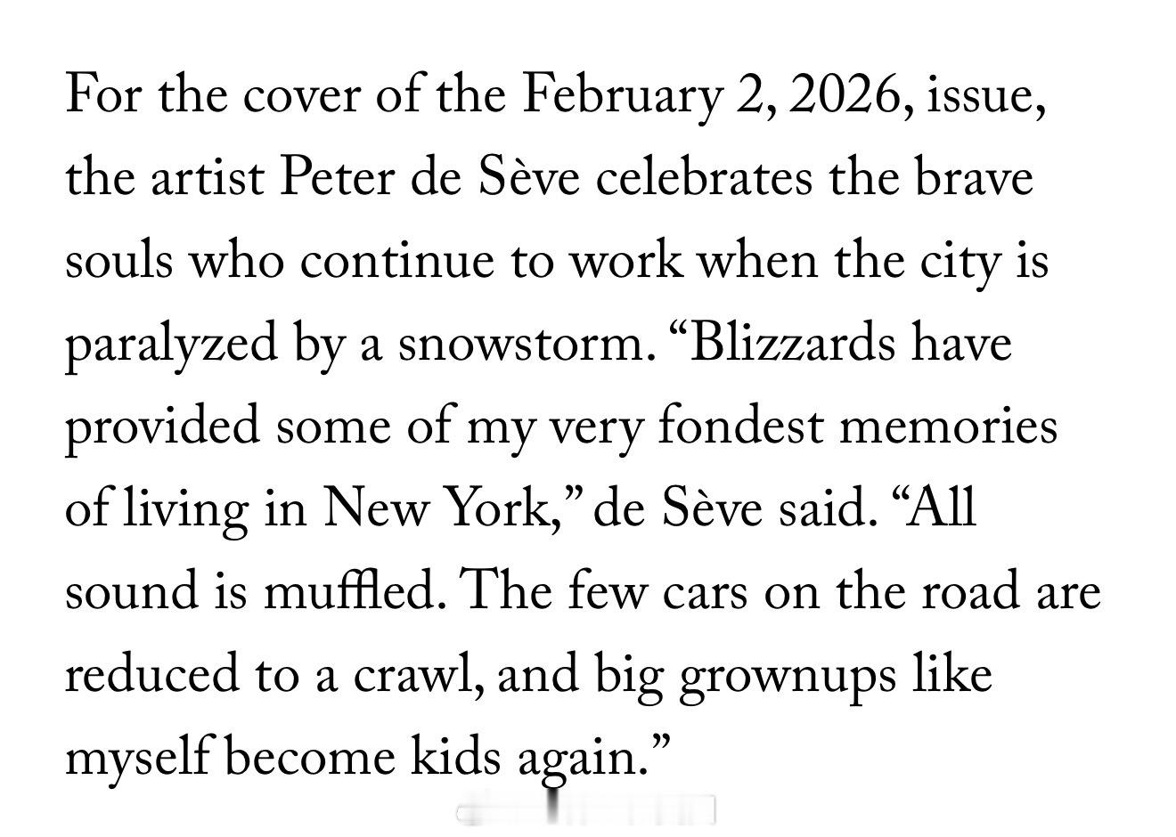 <纽约客>最新一期封面向暴雪中还在工作的外卖员致敬：“New York’s To