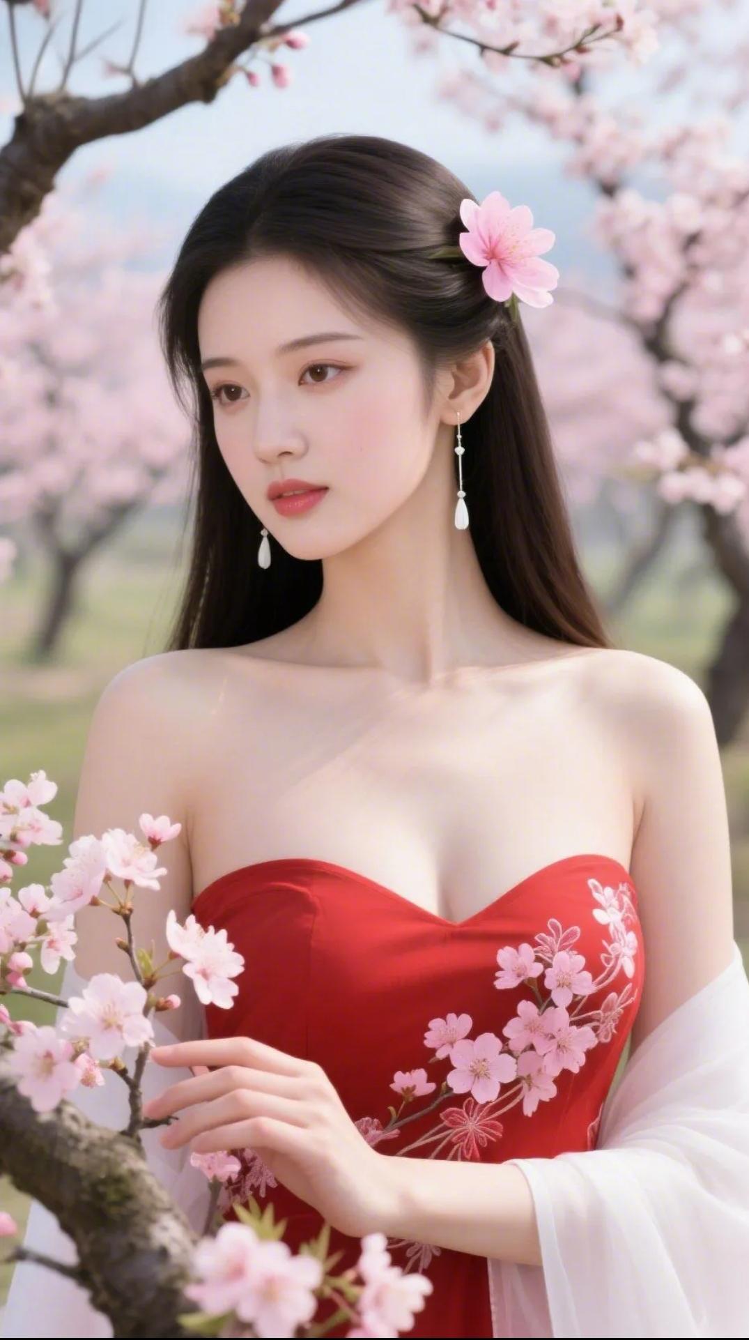 漫野粉樱落春风
 
漫山樱树缀满浅粉花苞，枝桠交错晕开漫天柔粉。轻风拂过，花瓣轻