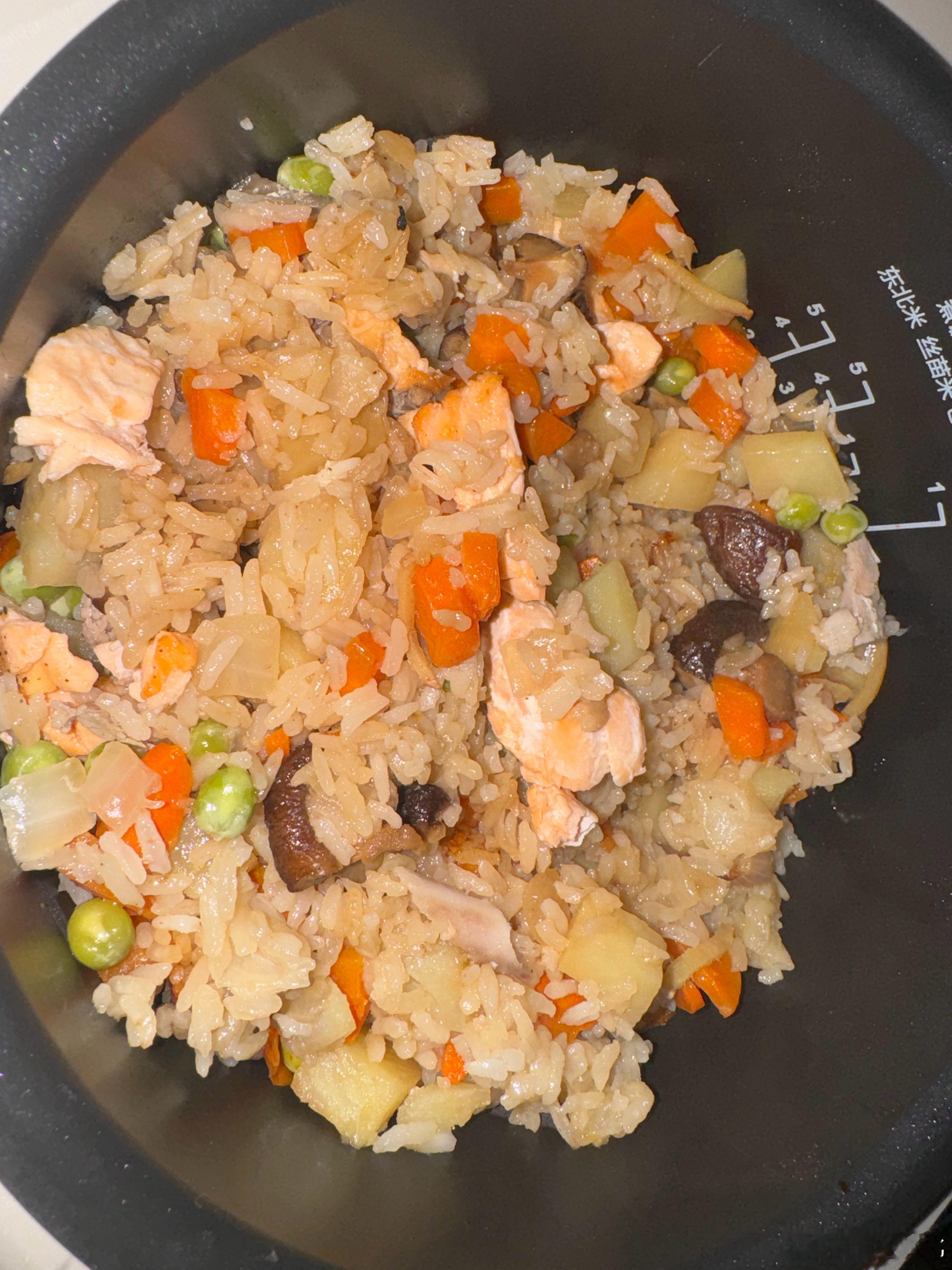 今天又做了三文鱼焖饭  最近经常做焖饭完全是因为懒  完事儿只用洗一个电饭煲就行