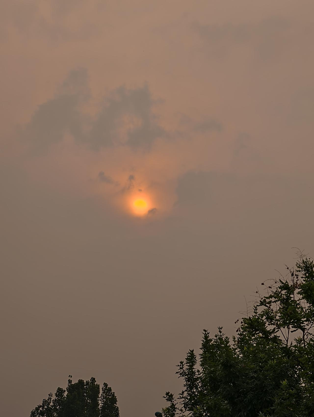 天津这两天连日阴天下雨，烈日当头的天气景象几乎不见。
早上拍到藏在云层里的朝阳！