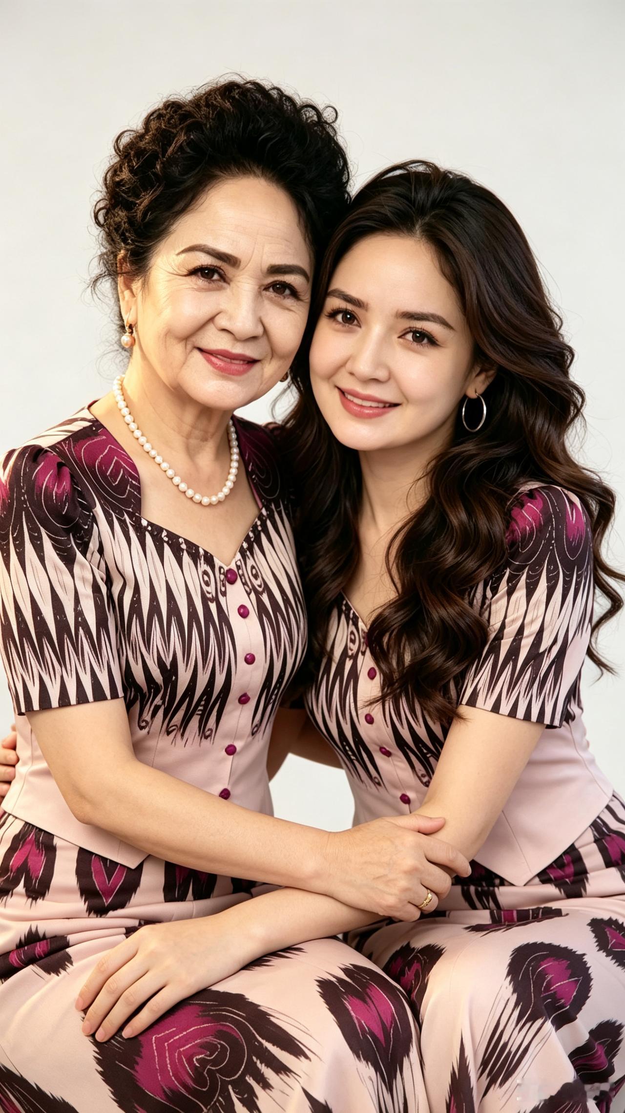 母女同框
暖光轻映母女妆，艾德莱斯韵流芳。
慈颜带露藏温婉，笑靥如花绽晓阳。
肩