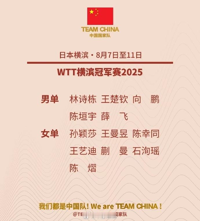 横滨冠军赛国乒参赛名单孙颖莎王楚钦等出战横滨冠军赛 2025年WTT横滨冠军赛 