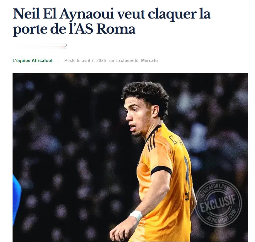 非洲媒体Africafoot的独家消息：艾纳维对出场时间不满，认真考虑在夏天离队