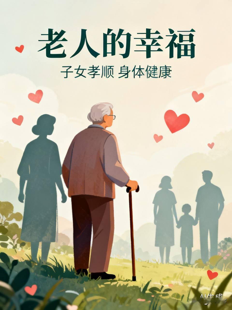 在我看来，老人最大的幸福，一是子女孝顺，二是身体健康。
操劳一生，老人养儿育女，