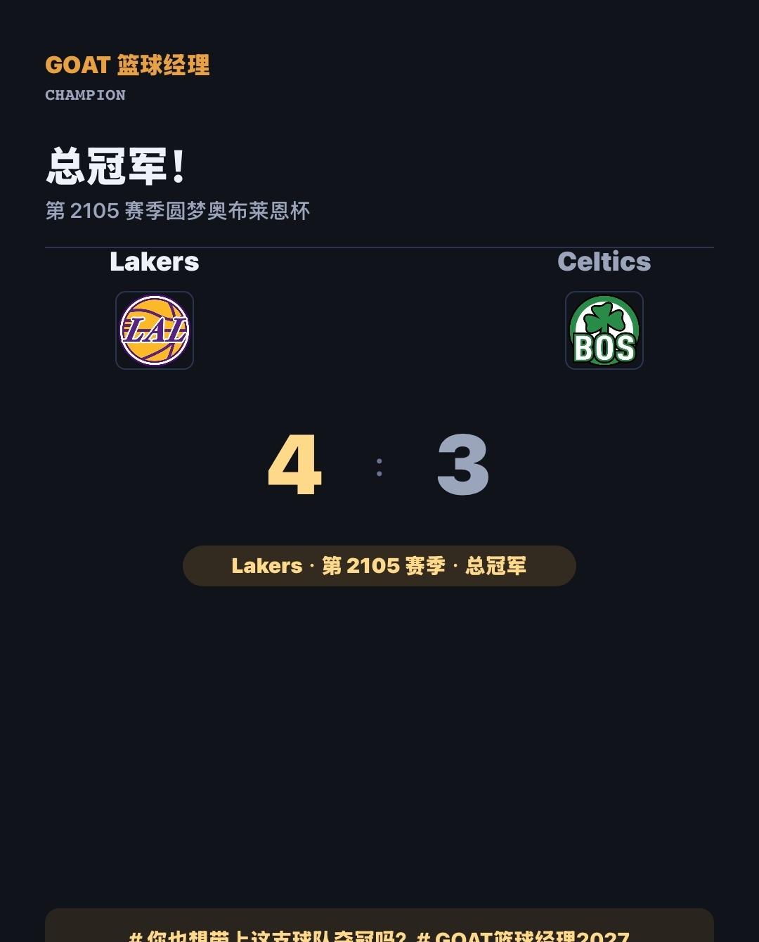 亲自带队 Lakers 夺冠，来分享这份喜悦
第 2105 赛季，我执教的 La