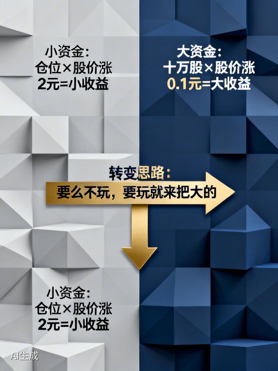 有三四十万你选涨一毛赚一万还是涨2块赚二百来块。

你算笔账——股价涨2块钱，手
