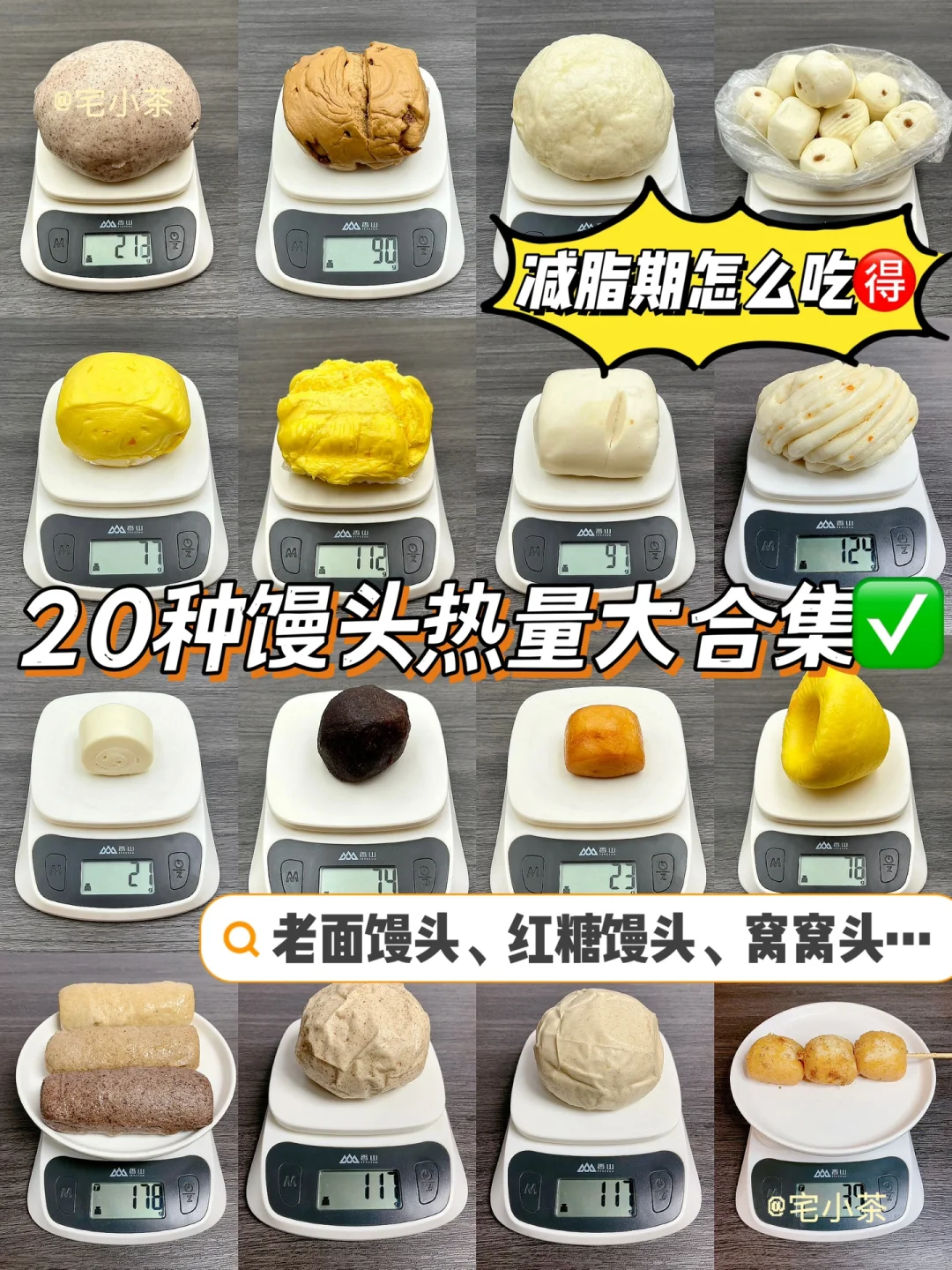 传统干净碳水‼️20种馒头热量大合集✅