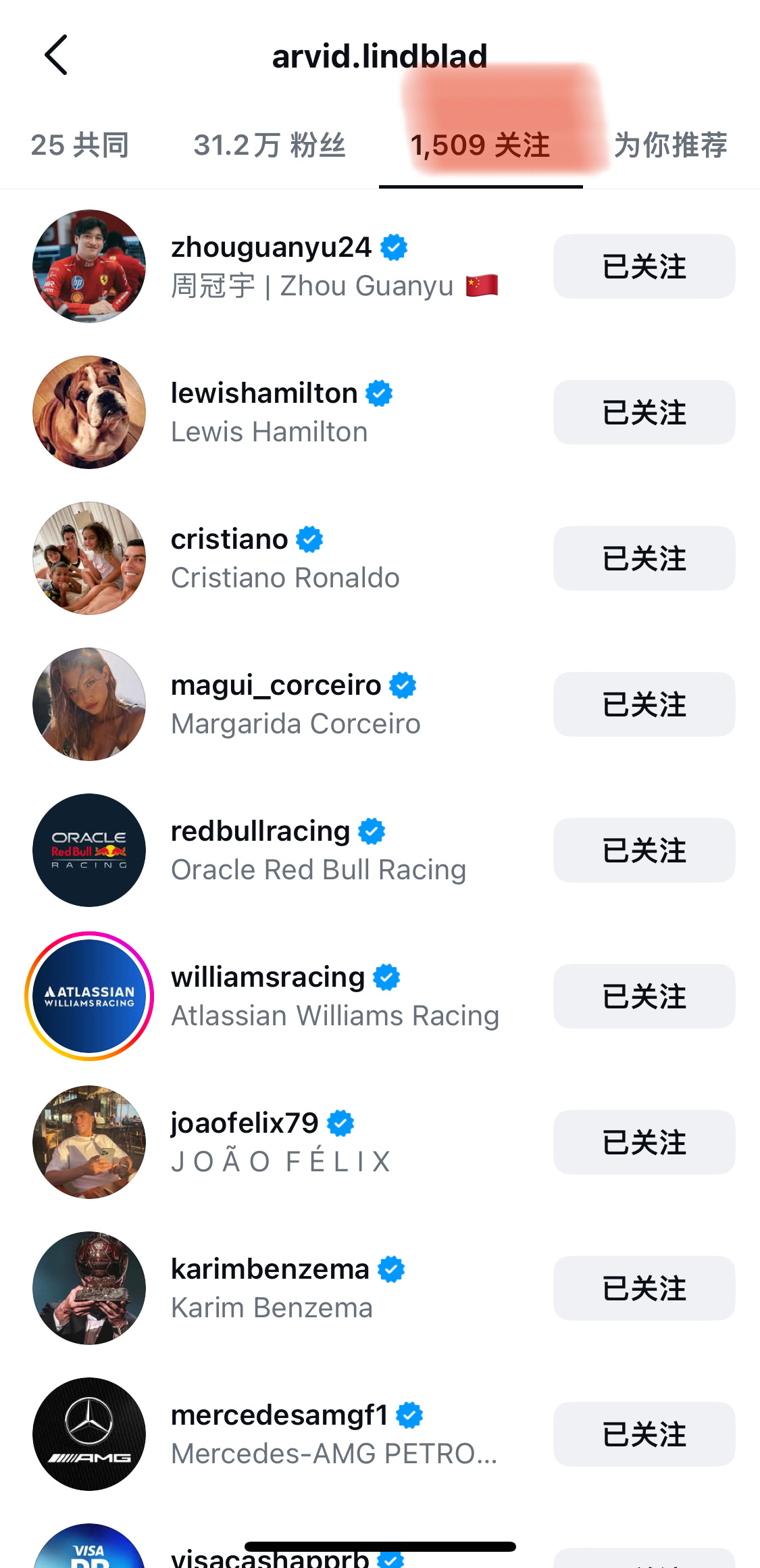 林德布拉德 这小帅还关注了挺多足球熟人的呢🫣（围场足球赛名单+1） 红牛官宣2