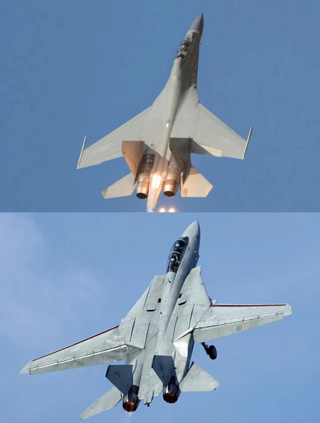 双座重型战斗机的颜值巅峰，中国的歼-16和美国的F-14对比图：
F14在百变雄