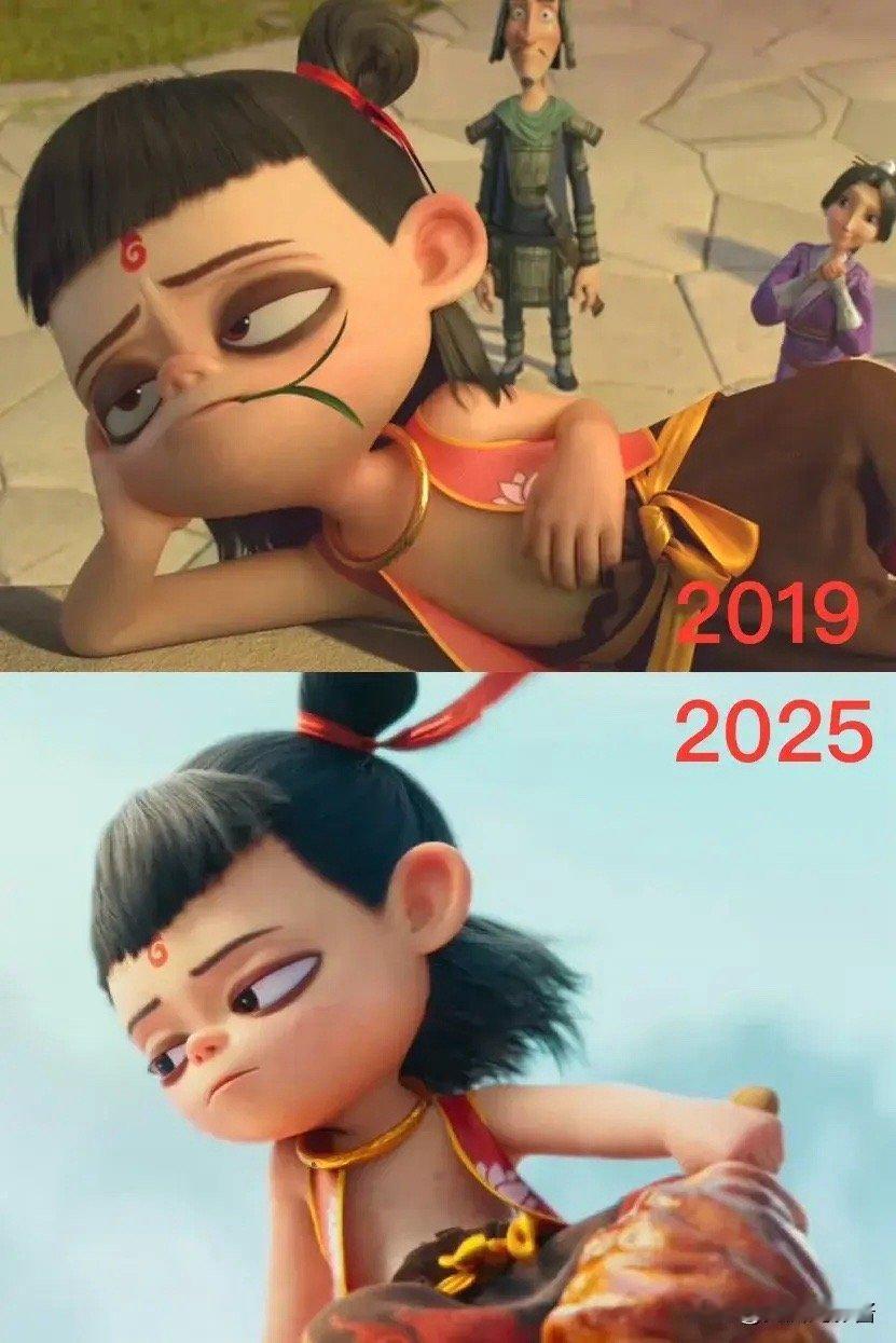 《哪吒2》拿着放大镜和五年前对比，终于发现小哪吒形象，最大的变化竟然是，鼻孔终于