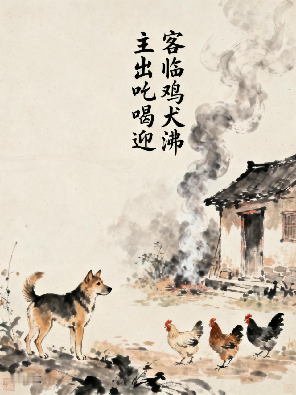 上联：客临鸡犬沸
下联：主出叱喝迎                       