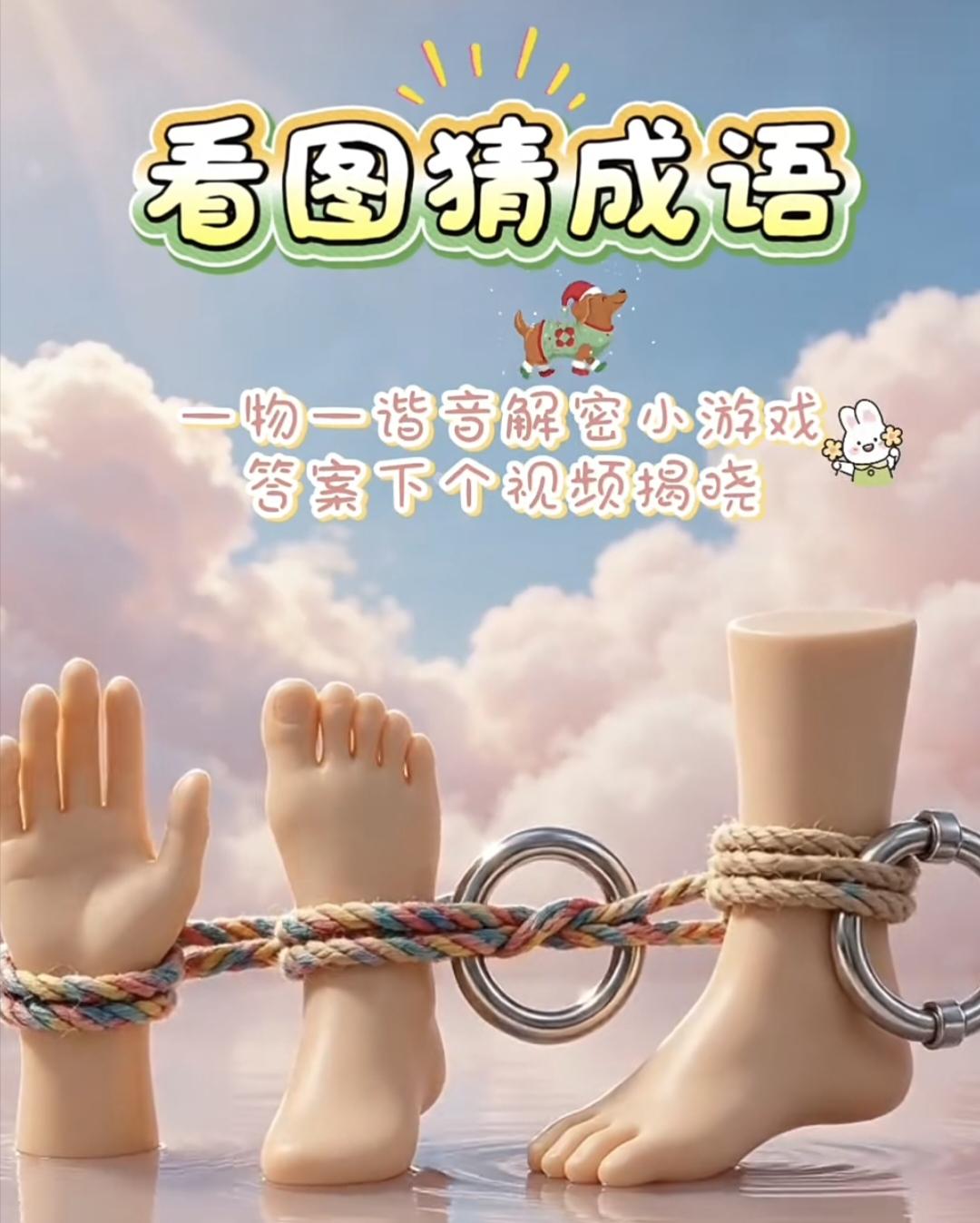 用一句成语形容石头和水看图猜成语，手和脚被绳子捆住，很多人想不到答案！
