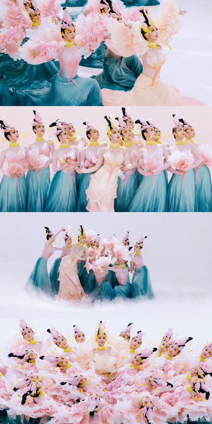 佟丽娅美得像AI仙鹤真得像特效 非遗古乐衬舞姿，佟丽娅颈部花蕊装饰随动作轻颤，真