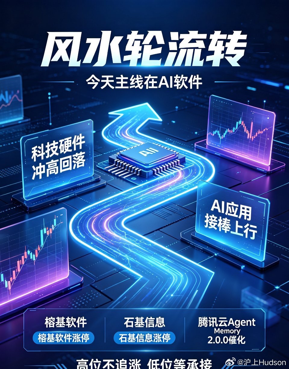 科技风格彻底切换！硬件集体回调，AI软件应用接棒主升今天科技赛道迎来非常标准的结