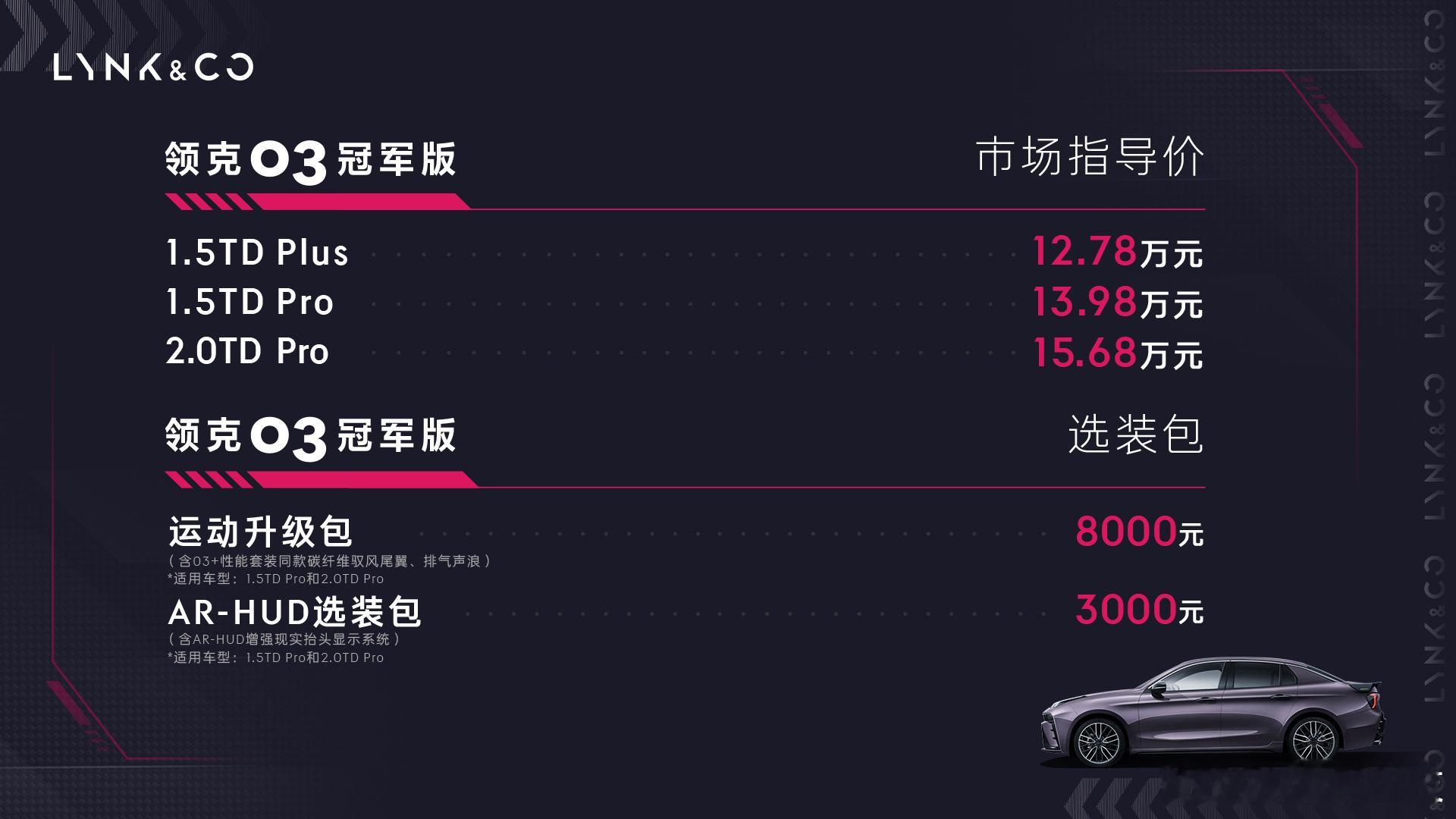 #领克03冠军版售价12.78万起# 领克03冠军版正式上市，本次共推出1.5T