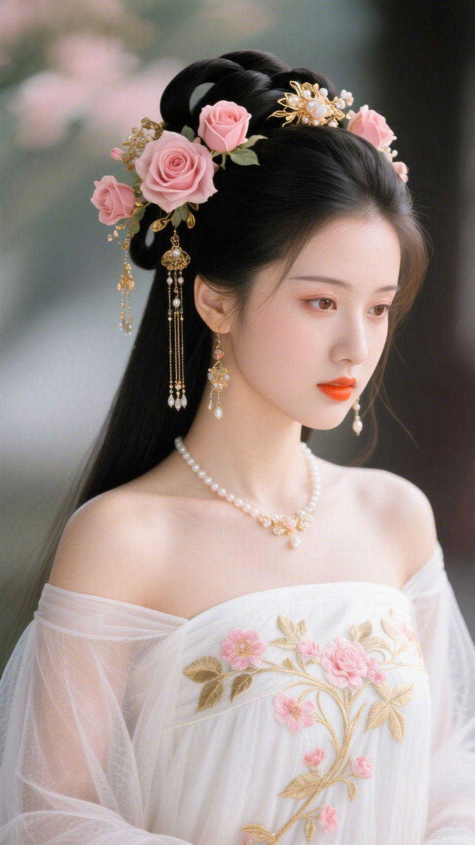 素衣缀花柔
 
软纱轻覆的素白裙身，绣枝上的粉瓣沾着柔润的色泽，随衣摆轻垂成温缓