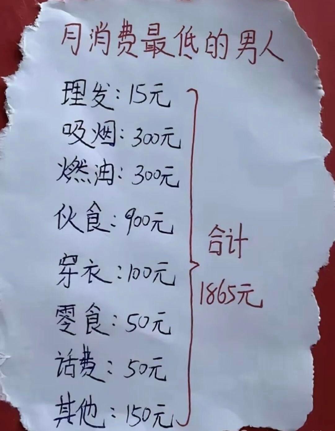 月度开销最低的男人。你的消费是高是低？说说你的情况吧。