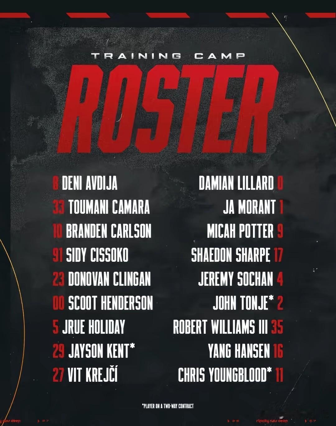 开拓者公布季前赛名单，杨瀚森赫然在列，到E10合同的李贤重落选。

NBA季前赛