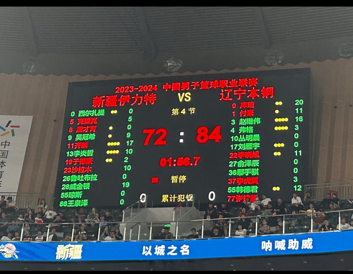 第三节结束，84比72，辽宁队暂时领先12分屏住！还有一节！你们每一个人，都是我