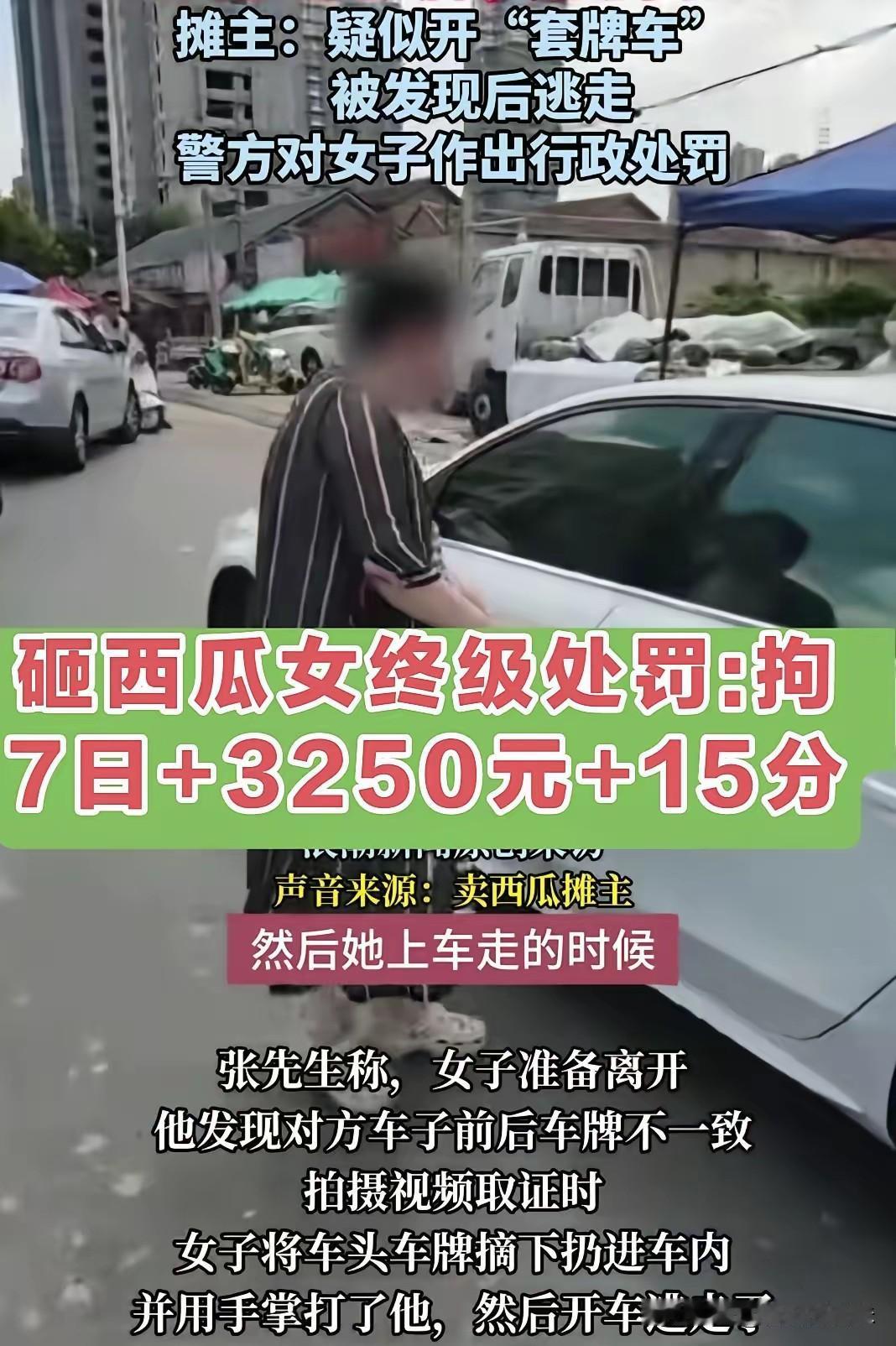 菏泽砸西瓜、套牌女，最终处罚结果来了：
辱骂殴打摊主、摔碎西瓜；使用伪造变造的机