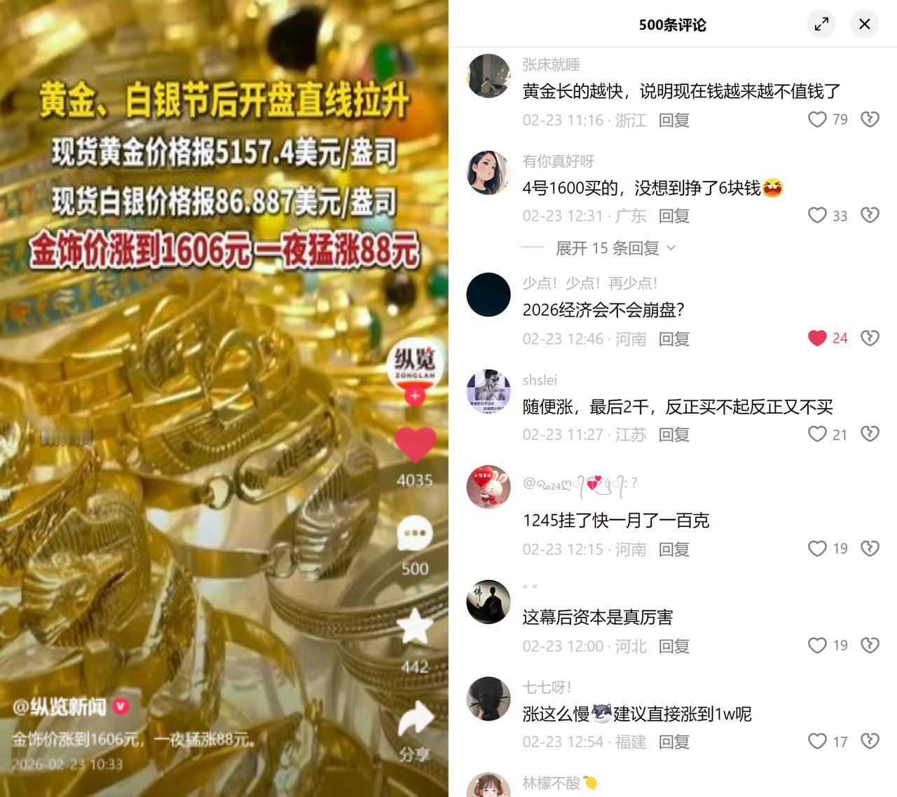 金饰一夜涨88元！

今早看到金饰直接飙到1606元/克，一夜涨了88块，连