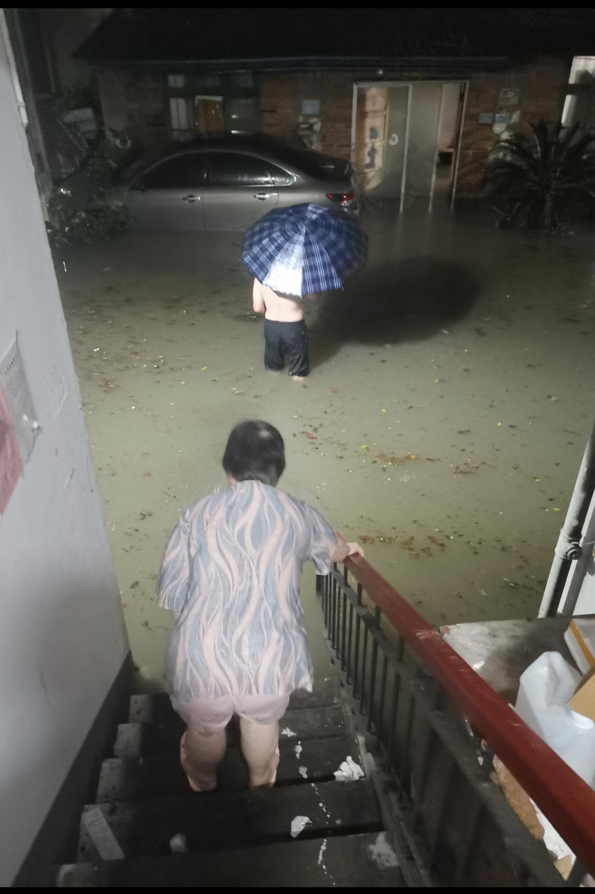 水火无情，台风带来暴雨，能不涝嘛，下水口都是枯树枝堵住了。已经全力抽排了，雨量太