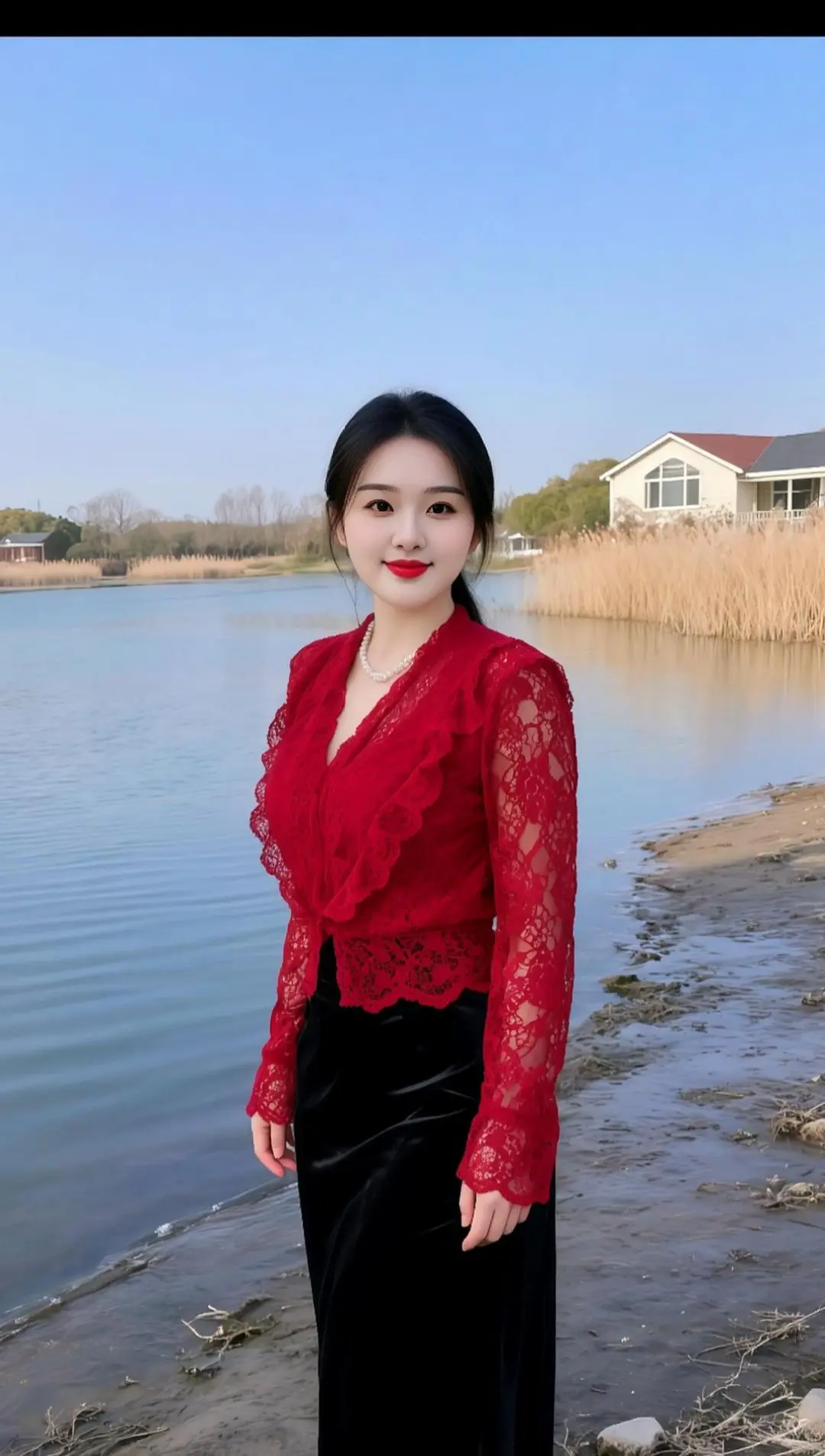 AI湖畔红装照 ai创作