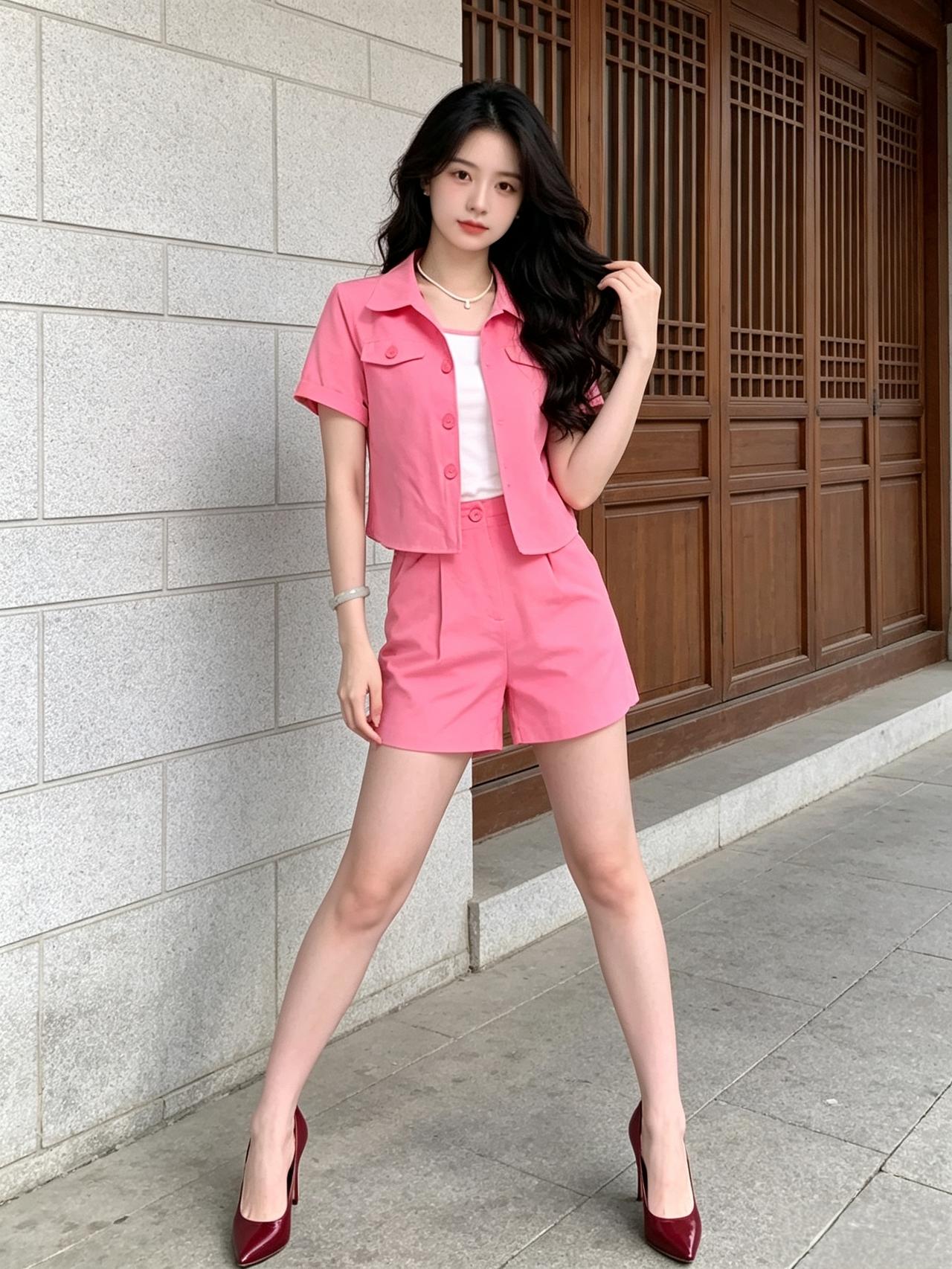 什么样的穿搭可以成为气质女神?粉色小西装太甜啦，搭配红高跟鞋气场全开，今日份的元