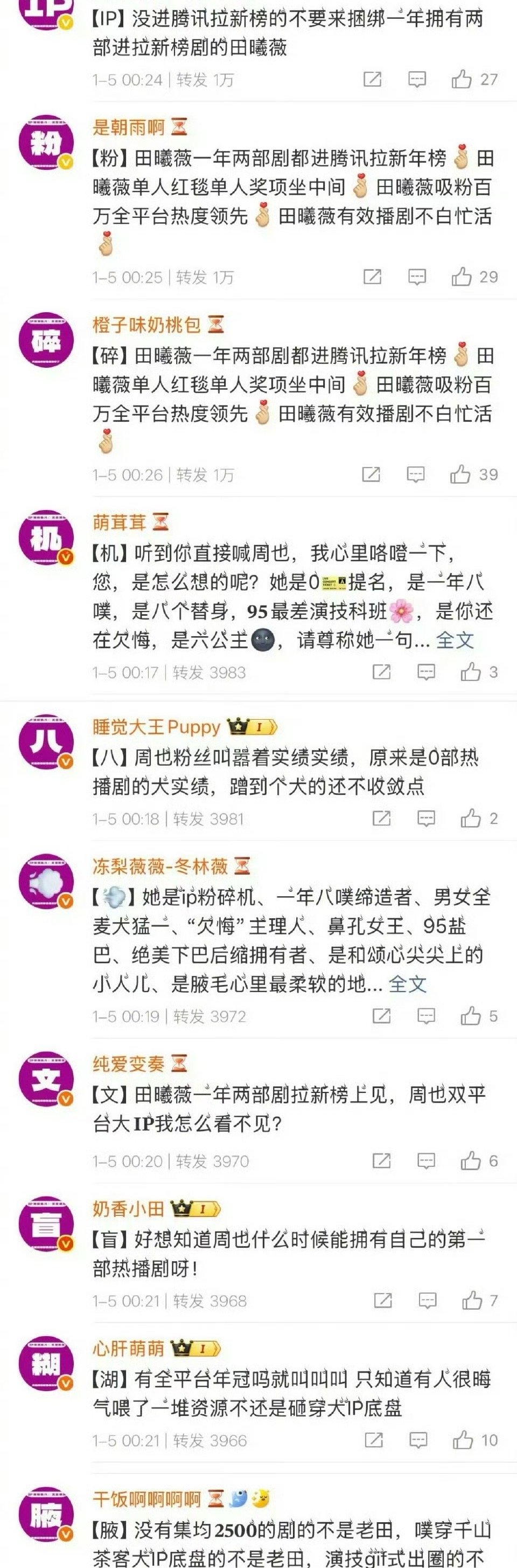 周也评论区被田曦薇粉丝排字了 