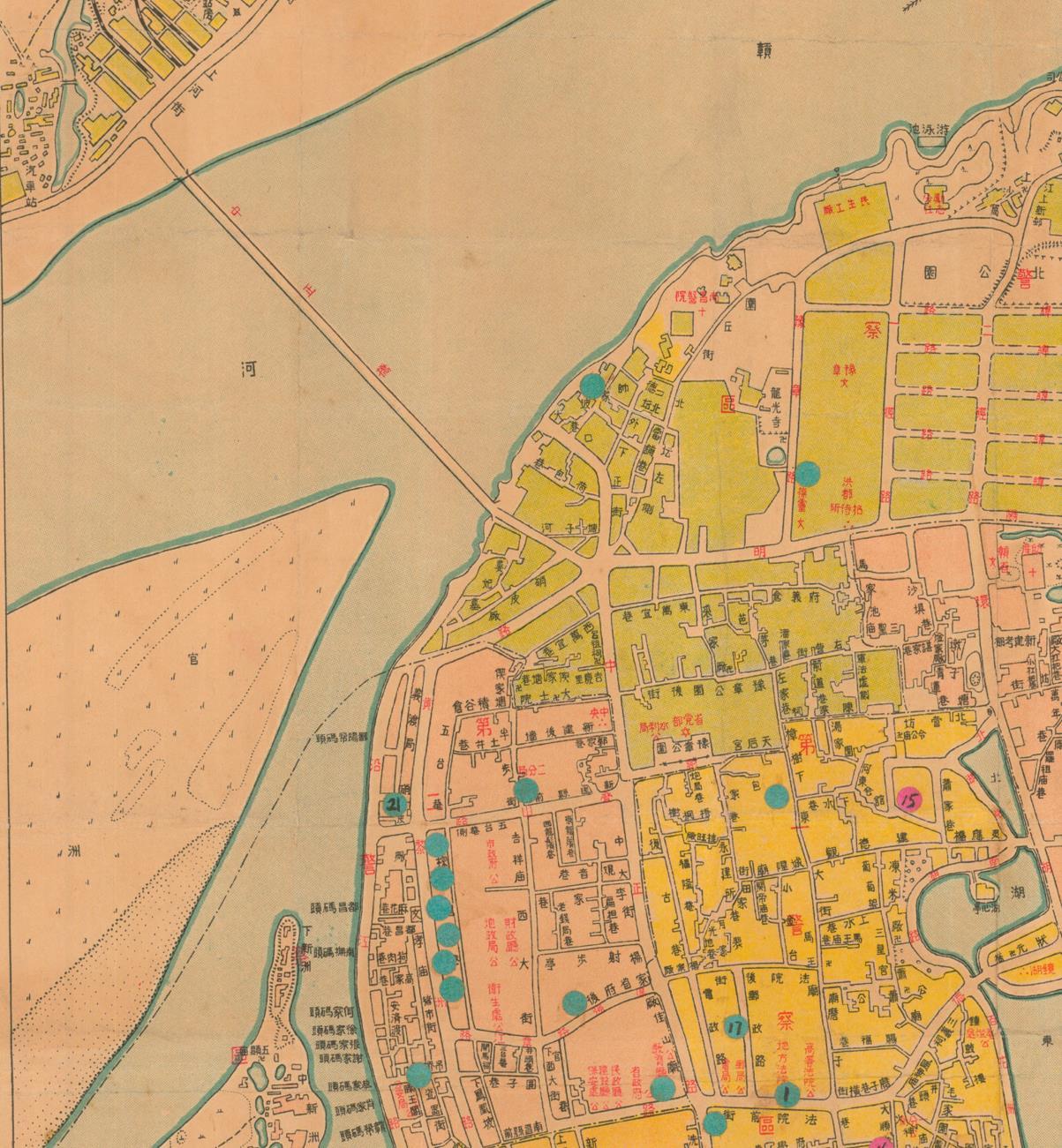 1944年南昌鼠疫图，标注市区街巷建筑。这是1944年的南昌鼠疫分布图...