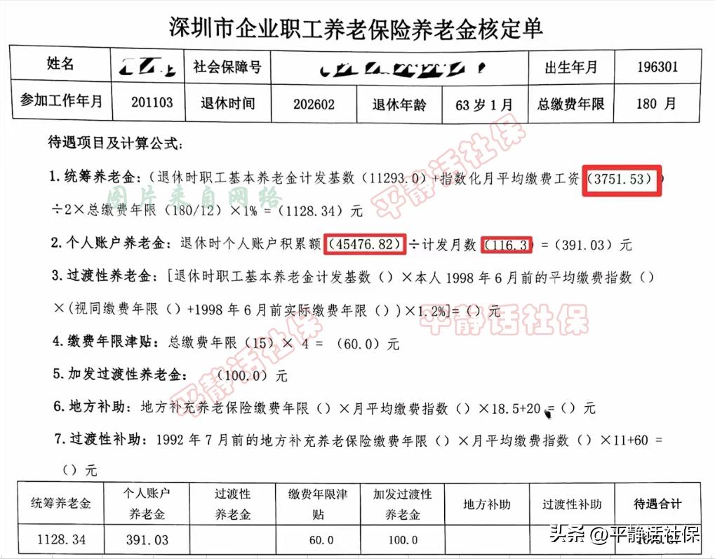 没有悬念的深圳养老金！
非深户退休人员，退休时年龄为63岁1个月，为什么退休这么