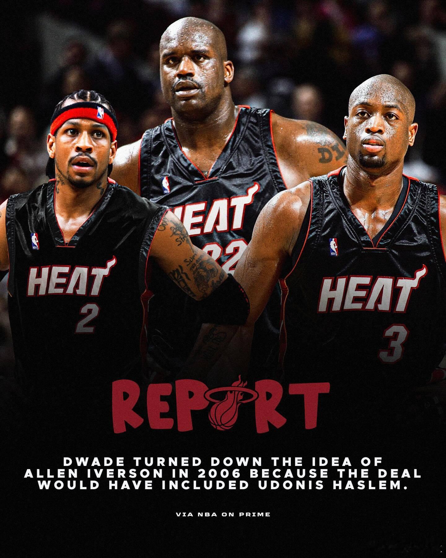 韦德和哈斯勒姆谈到了2006年热火可能交易来艾弗森的事情。韦德透露，在2006年