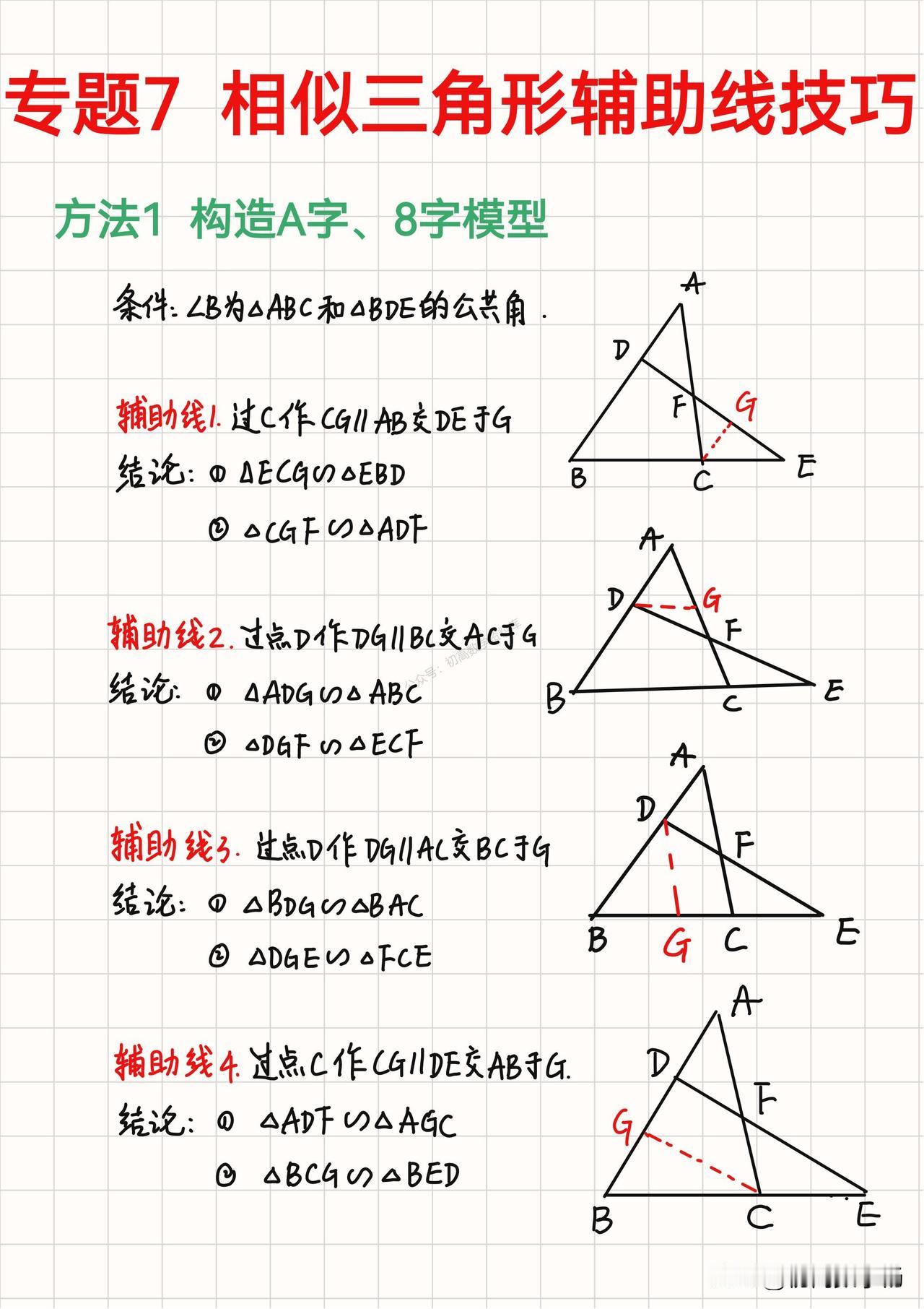 中考数学培优——相似三角形5大辅助线技巧归纳
1、A字、8字型相似
2、构造一线