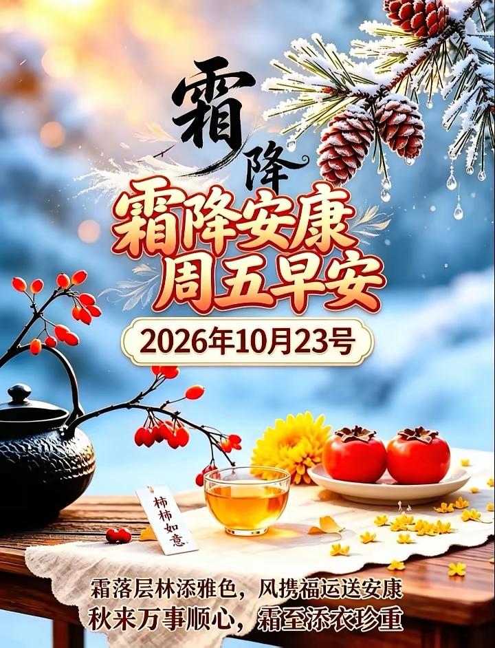 10.23日🌹🍎早上好♥️🌹
霜降至天渐冷，添衣保暖多珍重！愿我们：平安喜