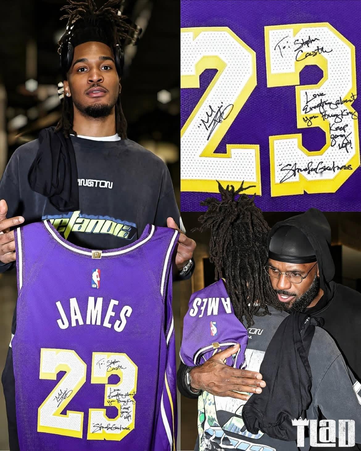 詹姆斯今日在赛后送给卡斯尔一件签球衣，ai帮忙翻译出了最后那一行字是什么意原来是