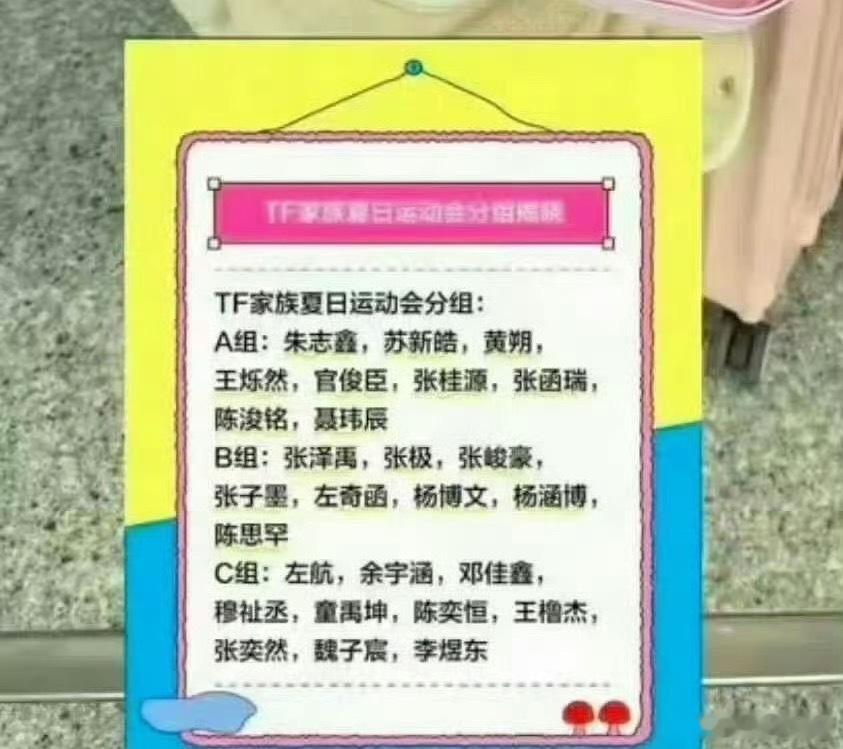 网传TF运动会分组： ​​​