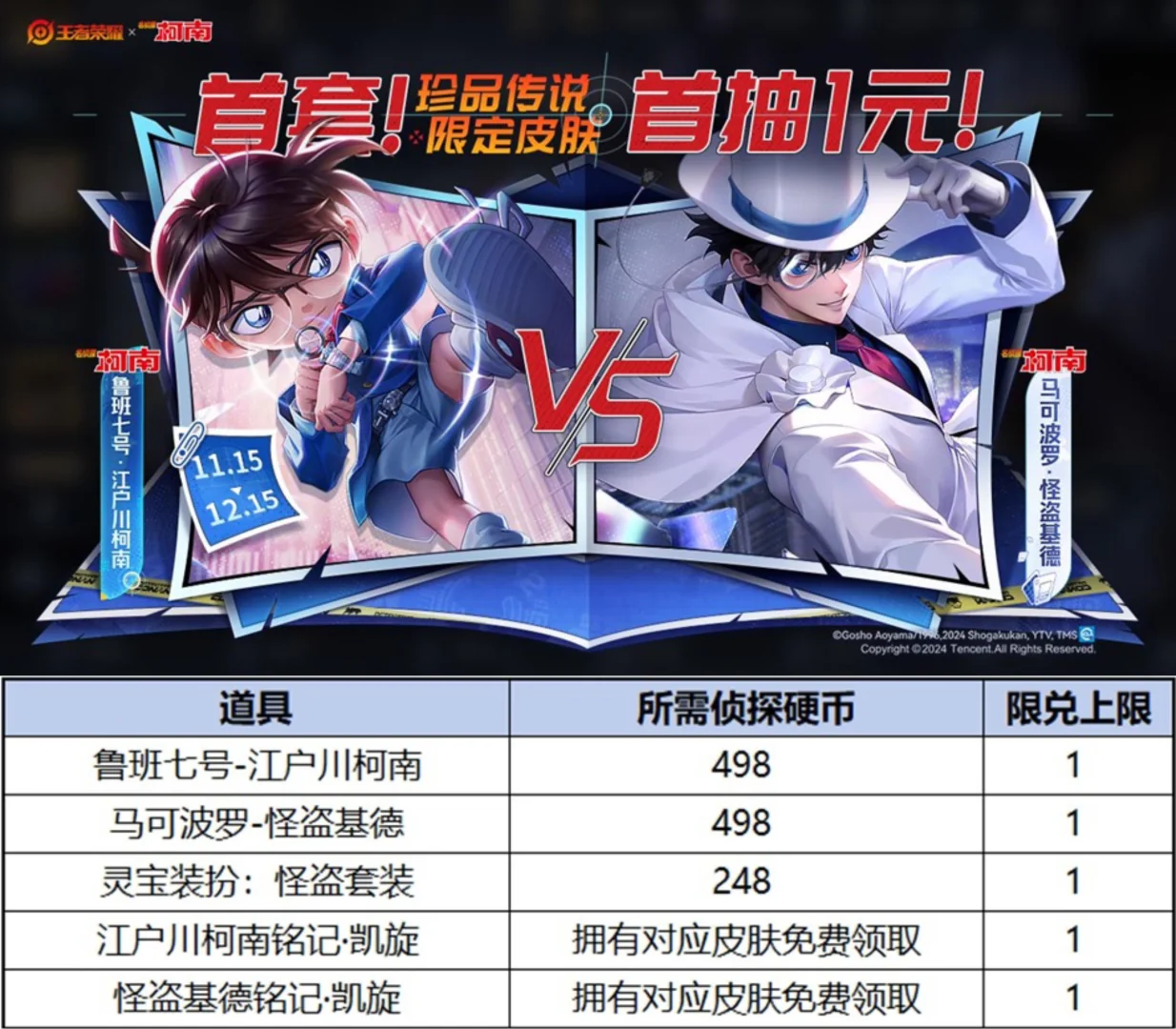 柯南联动珍品传限抽奖开启！首抽1元！
