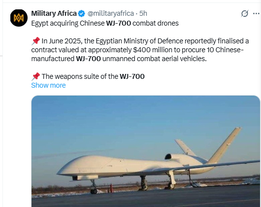 ★：好消息！我国WJ-700 “猎鹰”高端无人机迎来4亿美元订单，埃及将会订购1