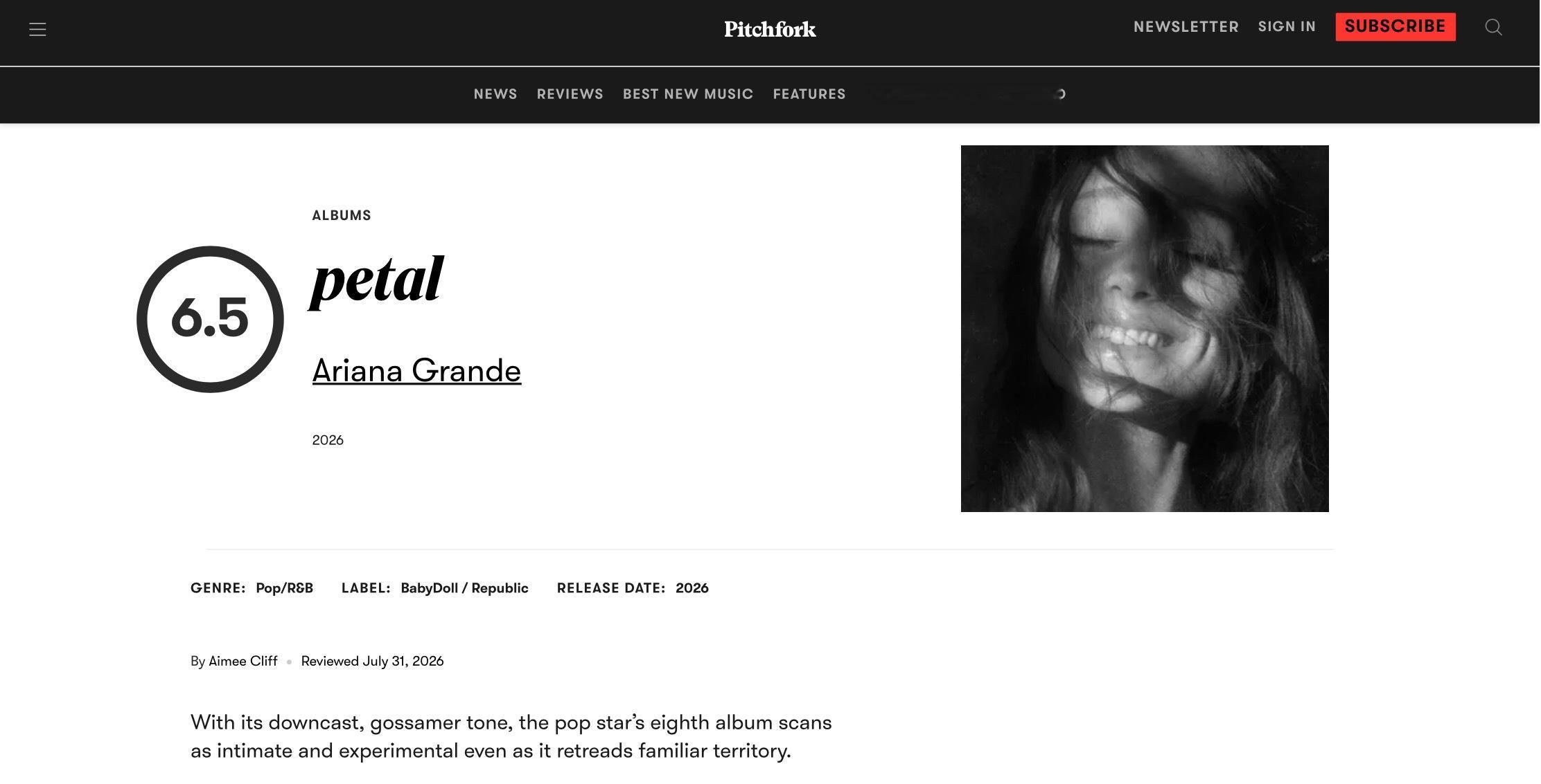 【乐评速递】Ariana Grande 第八张录音室专辑『petal』获乐评机构
