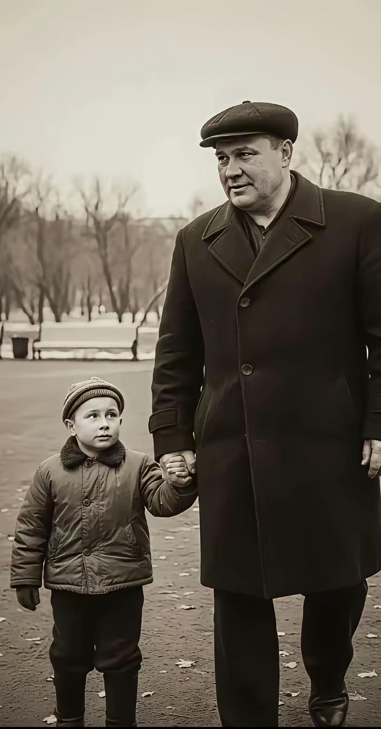 幼时的弗拉基米尔·弗拉基米罗维奇·普京与其父亲弗拉基米尔·斯皮里多诺维奇·普京