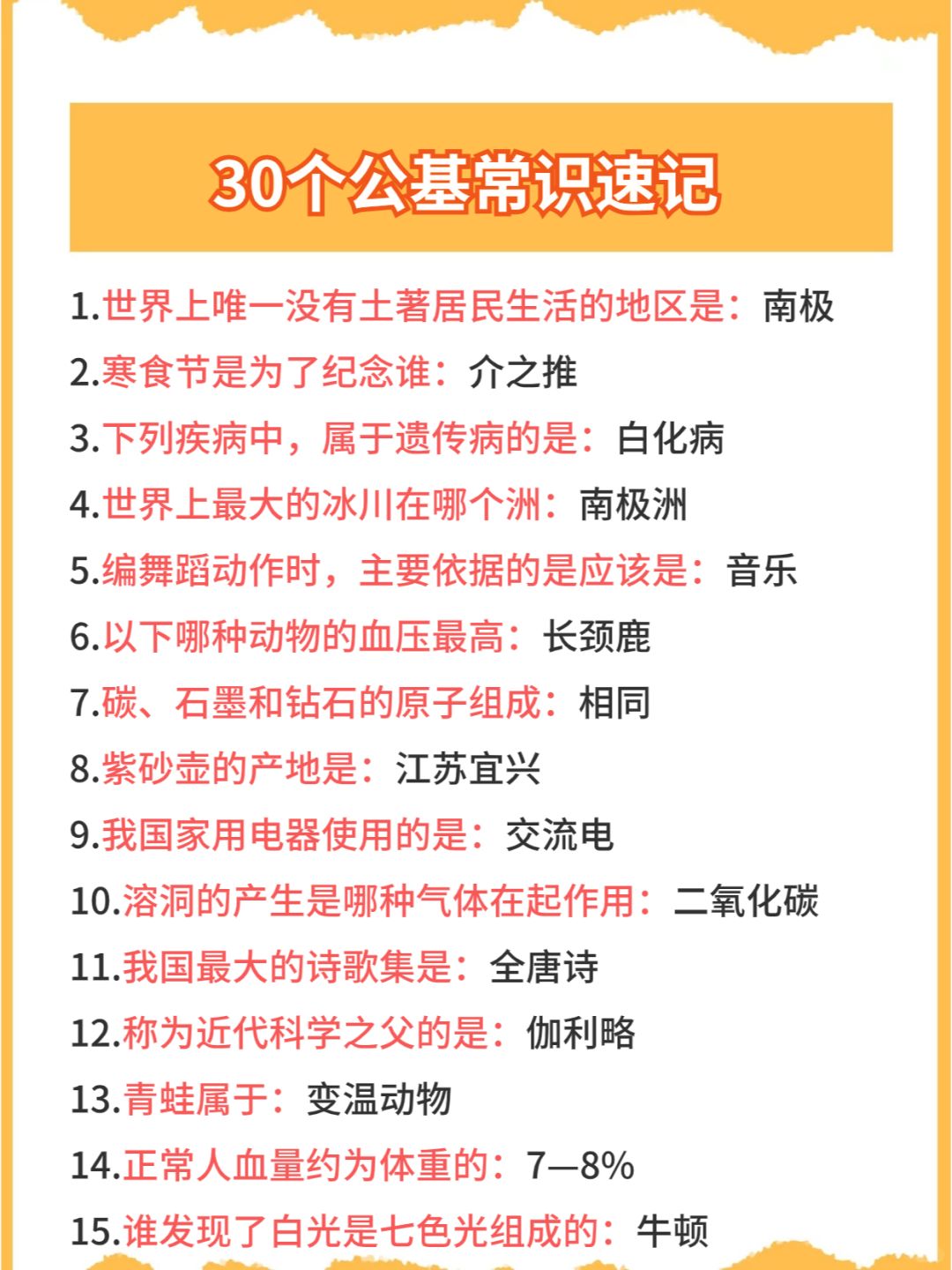 今日积累：30个公基常识速记